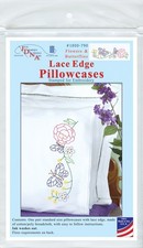 Jack Dempsey Stamped Pillowcases W/White Lace Edge 2/Pkg-Flowers  Butterflies