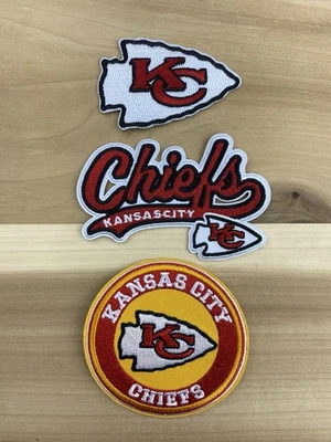 Set Of 3 Kansas City Chiefs Embroidered Iron On Patches 2.5”-3”
