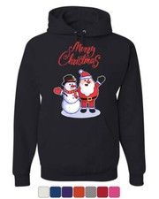 Merry Christmas Santa Snowman Hug Hoodie Xmas Holiday Spirit Sweatshirt