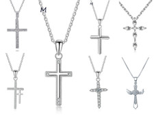 925 Sterling Silver Cubic Zirconia CZ Pave Cross Pendant Necklace Chain Gift F35