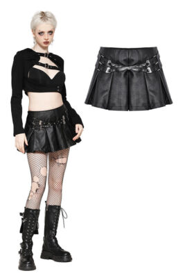 Dark In Love Black Gothic Punk Sassy Girl Pu Leather Low-Waisted Slimming Skirt