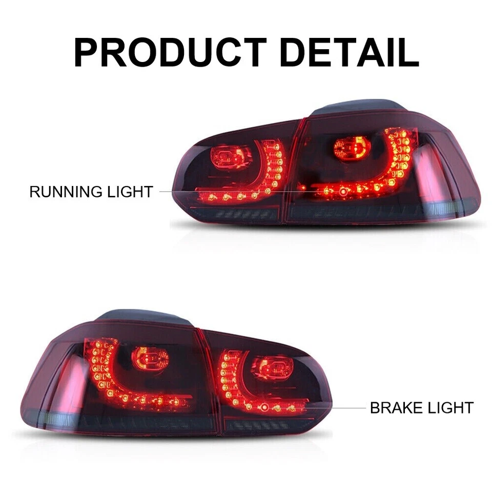 LED Tail Lights Fits 2010-2014 Volkswagen VW Golf/GTI/Golf R Red Rear Lights Kit - Image 3 of 4