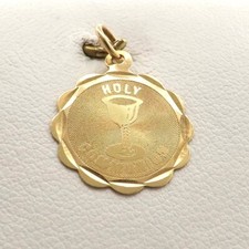 14k Gold Holy Communion Medal Charm Pendant Sacrement Scalloped Edge