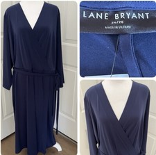 Lane Bryant Wrap Jersey Midi V Neck Dress Navy Empire Waist Belted 26/28 NEW