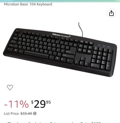 Keyboard Antimicrobial Protection Fellowes Microban Basic 104 USB QTY:5 LOT