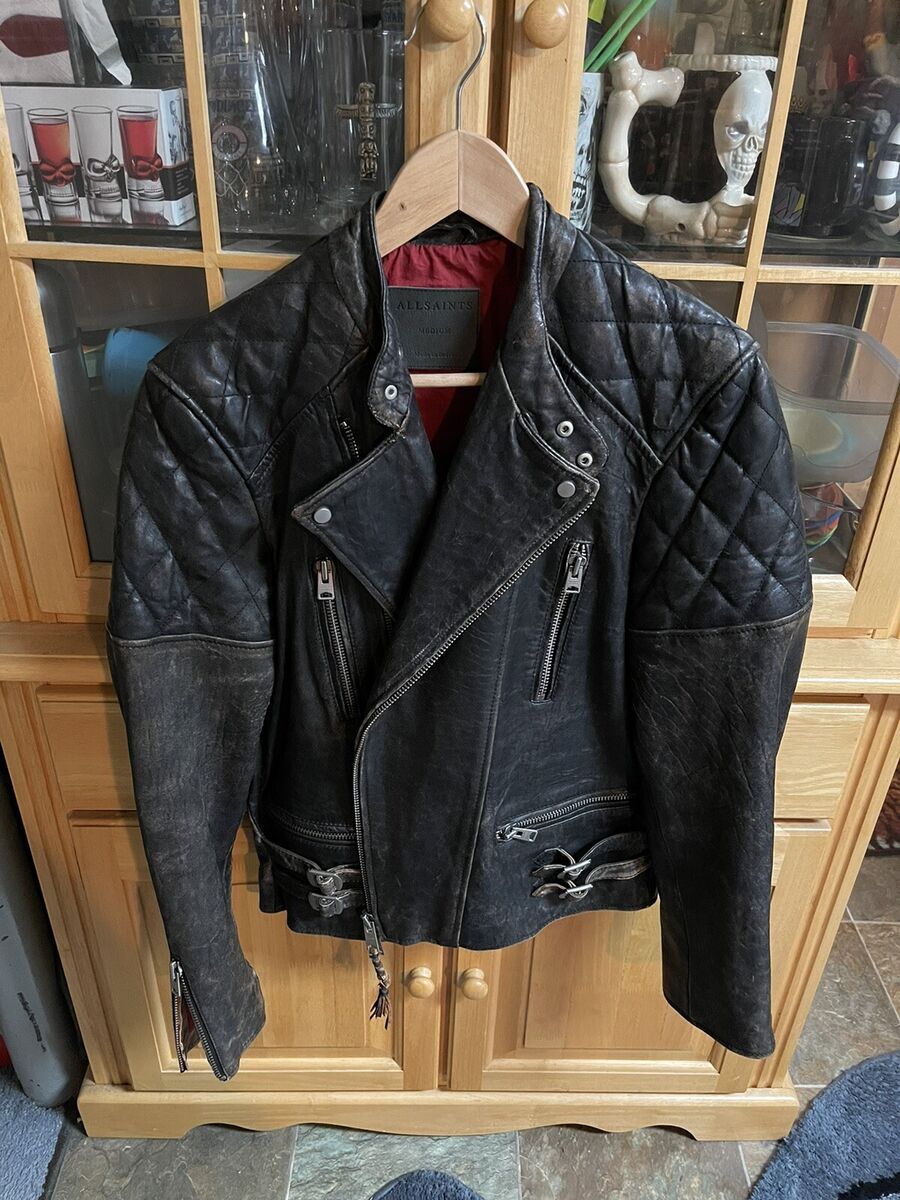 allsaints black leather biker jacket red lining size medium allsaints black leather biker jacket red lining size medium