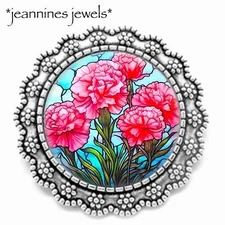 Carnation BROOCH Pin Faux Stained Glass January Birth Month Flower Birthday Gift