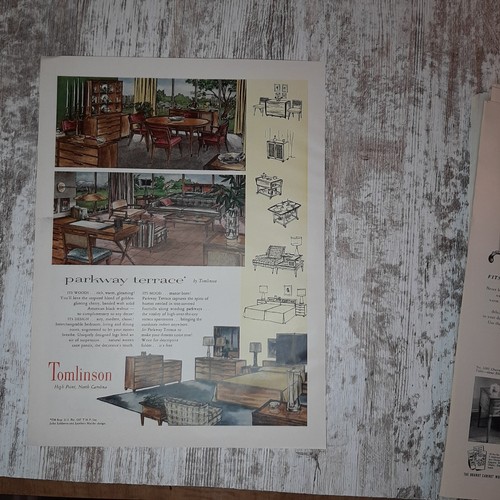 1952 Tomlinson Vintage Print Ad Furniture MCM Airy Modern Walnut High