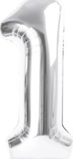 Silver Number Balloon 34Inch, Number 1 1st Birthday