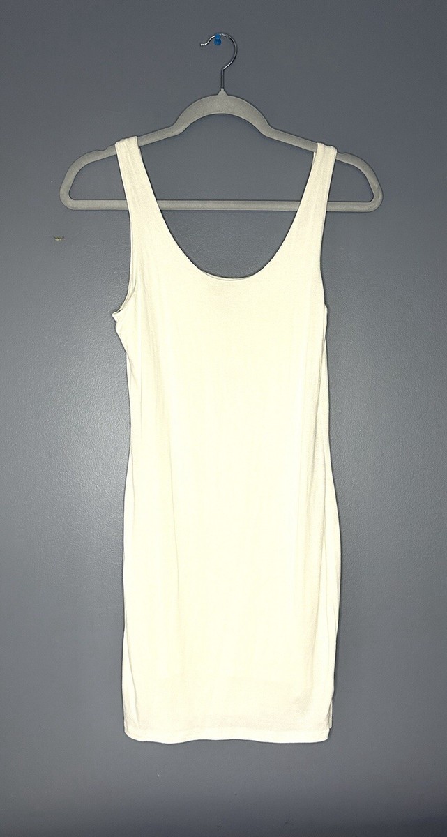 Iris Women’s White Mini Dress Sleeveless Bodycon Scoop Neck Soft Form  Fitting M