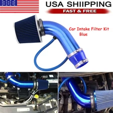 Blue 3" Car Cold Air Intake Filter Induction Kit Pipe Power Flow Hose System