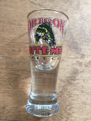 Bite Me Bait Shop Oregon Tall Gold Rim Shot Glass With Fish