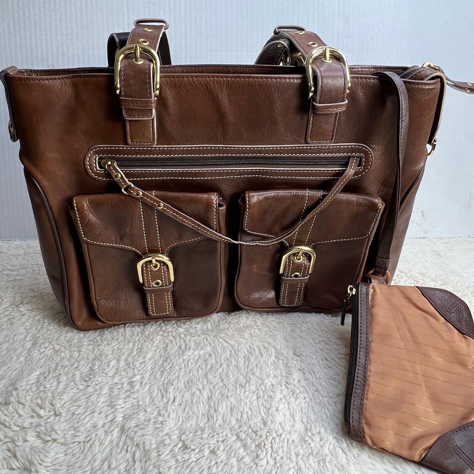 Franklin Covey Leather Brown Briefcase Laptop Bag Double 