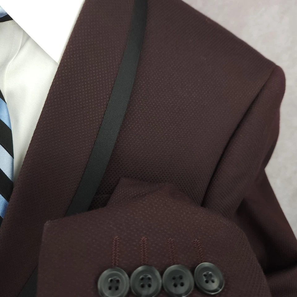 JF J. Ferrar Blazer Mens 40S Purple Slim Sports Coat Jacket 1 Button Shawl Lapel - Image 4 of 4