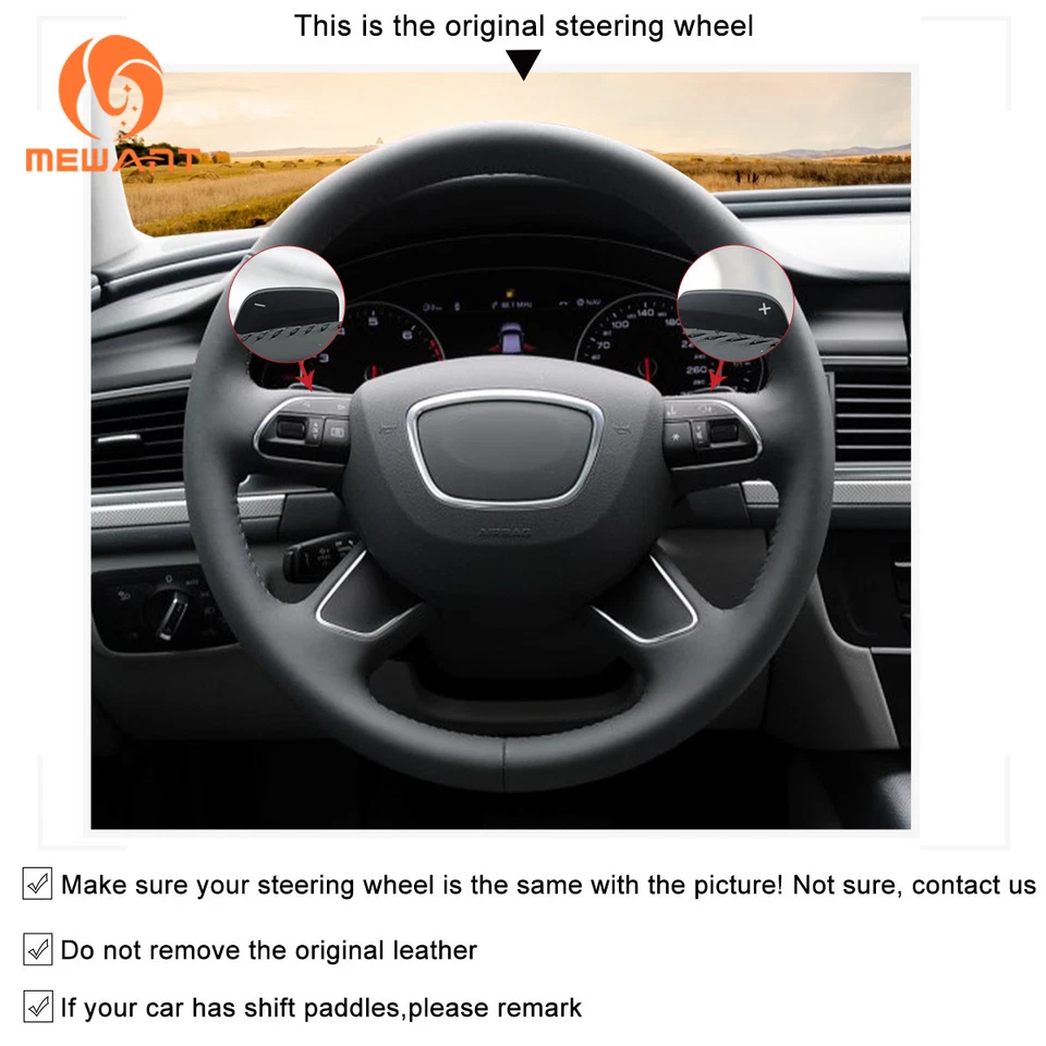 Suede Leather Steering Wheel Cover for Audi Q7 2012-2015 Q5 Q3 A4 B8 A6 #BA117 — 第 3/4 张图片