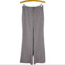Free people black tan burgundy preppy academia check flare high waisted pants 2