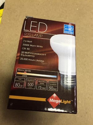 Lot Of 3.   Mega Light R20 FLOOD Led Bulbs 7.5 Watt  300K WARM WHITE