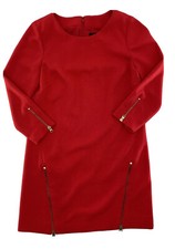 J.Crew Dress Sheath Shift Exposed Zippers 3/4 Sleeve Boatneck Red Flaw