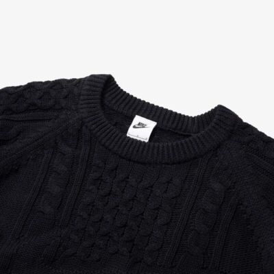 NIKE AS M NL CABLE KNIT SWEATER ブラック XL $175 Nike Life Cable Knit Sweater Logo Black Soft DQ5176-010 Men's