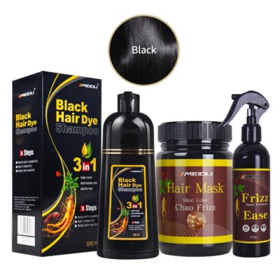 MEIDU Hair Dye Color Shampoo (BLACK)+MEIDU Hair Mask+MEIDU Spray Protector+US