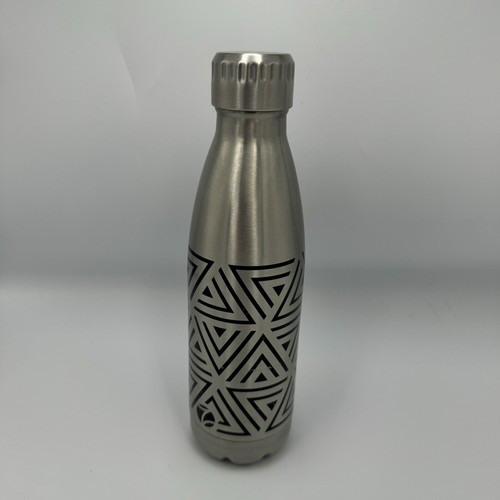 Water Bottle Stainless Steel Insulated Leak-Proof Silver Tone Geographic Design - Picture 2 of 9