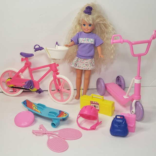 barbie sisters with bikes and scooters