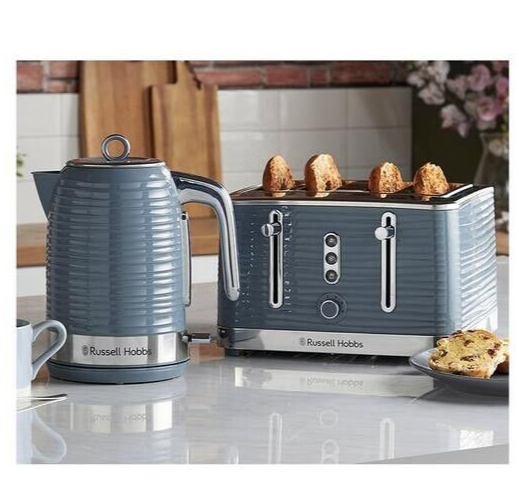 Russell Hobbs Inspire Jug Kettle Slice Toaster Matching Set in Grey  Chrome