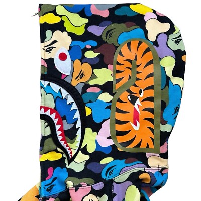 Bape multi camo shark face full zip Hoodie Size S | eBay