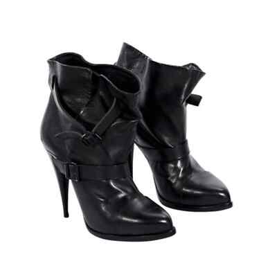 Givenchy Black Leather Strap Buckle Boots/Booties
