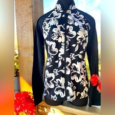 Lauren Ralph Lauren Active Solid Black Floral Full Zip Split Mock Neck Jacket