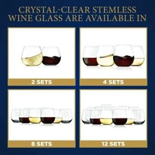 Nutrichef 12 Sets Crystal-Clear Stemless Wine Glass-Elegant Clear Wine Glasses