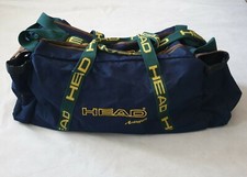 Vintage HEAD Antigua Large Blue Sports Bag Travel Bag with Green Handles 1990s