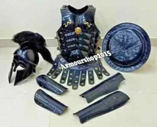 NewMedieval Black Muscle Jacket W/ Greek Corinthian Helmet Spartan Costume Armor