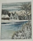 Watercolor Art of Wintery River and Landscape Signed By Artist Potter. Vintage  — photo 2