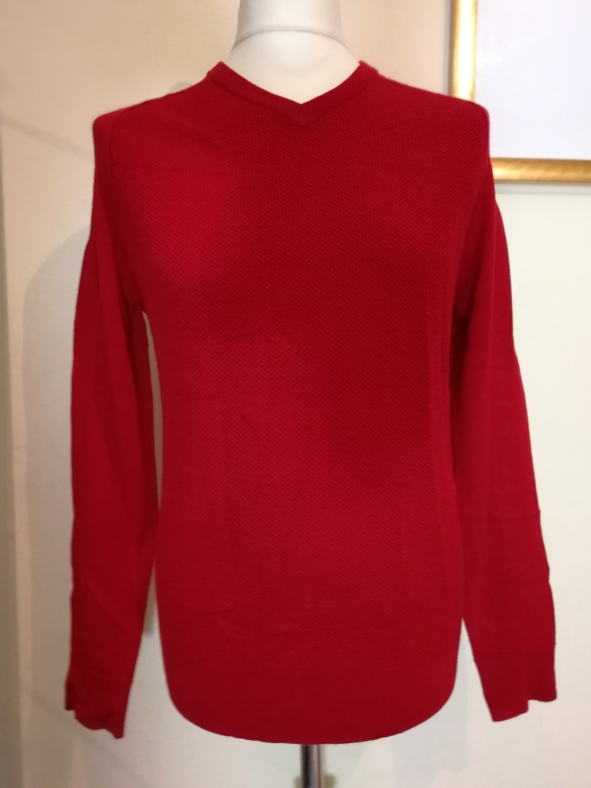 Maglione leggero William Hunt Savile Fila lana merino scollo V rosso taglia small