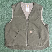 Carhartt V26 LOV Green Light Olive Canvas Sherpa Lined Vest Men's 2XL Jacket VTG