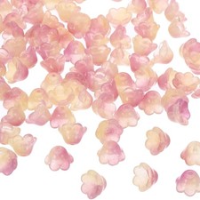 Glass Trumpet Flower Beads, 200 Pcs Gradient Flower Bead Charm, Yellow, Purple