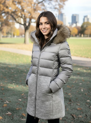 Soia & Kyo Valery-C Mixed Media Coat, Light Grey-Coyote Fur Ruff, Women's Size S