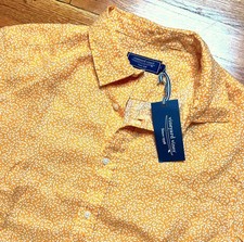 Vineyard Vines SS Linen Button Down Shirt NWT 98 Size Large Micro Leaf Pattern