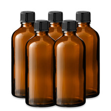 5x Glasflasche braun 100 ml mit schwarzem Schraubverschluss Kappe leer