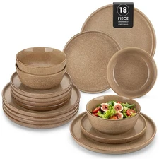 ANYA 18 Pieces Plates and Bowls Set, Caramel Dinnerware Sets, Reactive Glaze ...