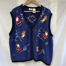 Vintage Bobbie Brooks 3X/4X 26W/28W Christmas Sweater Vest Ice Skating Santa