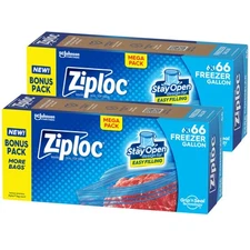 	Ziploc Gallon Food Storage Freezer Bags 132 Bags Stay Open Design	