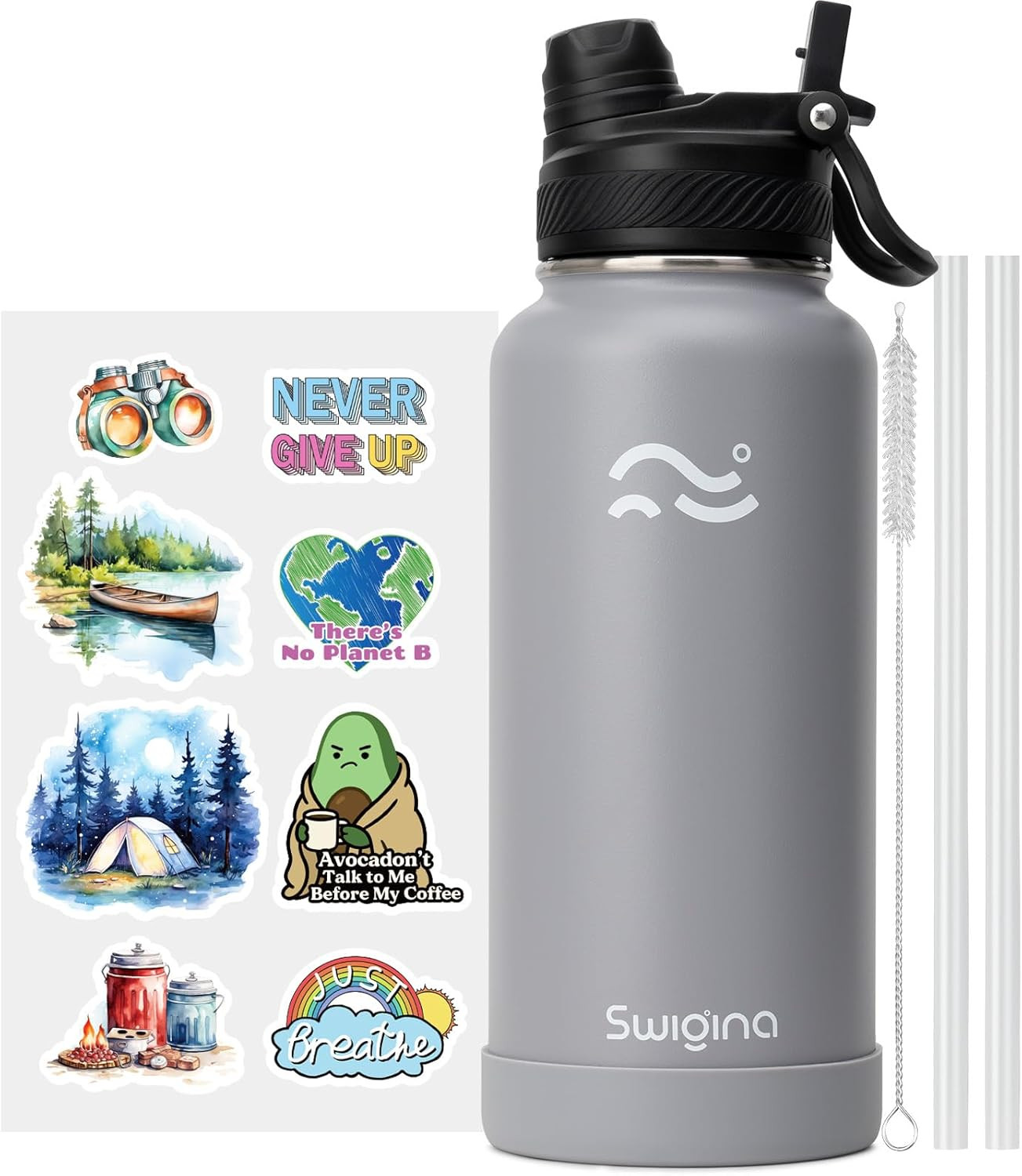 2-in-1 Lid Large Insulated Water Bottle, Silicone Sleeve, BPA-Free & Leak-Proof!