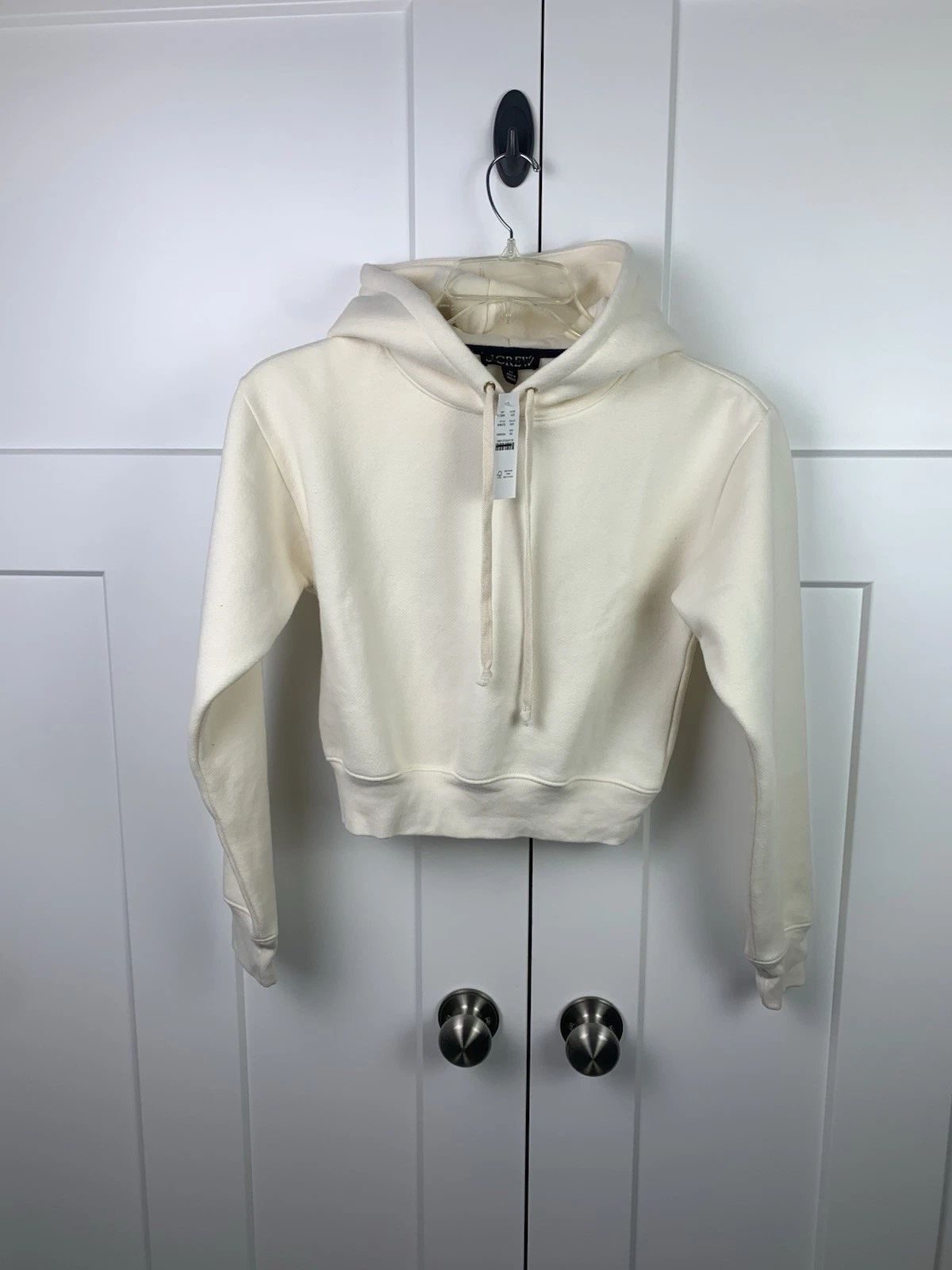 OFF WHITE Felpa con cappuccio ritagliata in pile J Crew XS Heritage avorio nuova con etichetta