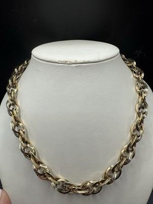 Sterling Silver Gold Overlay Chain Link Necklace 925 - heavy 1.4oz  18in long
