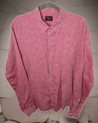 UNTUCKit Men s Fit Wrinkle Free Button Down Shirt Size Large 100% Linen Slim Ft