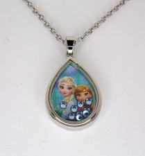 Disney Frozen Elsa Anna Silver Tone Tear Drop Necklace with Crystals Inside