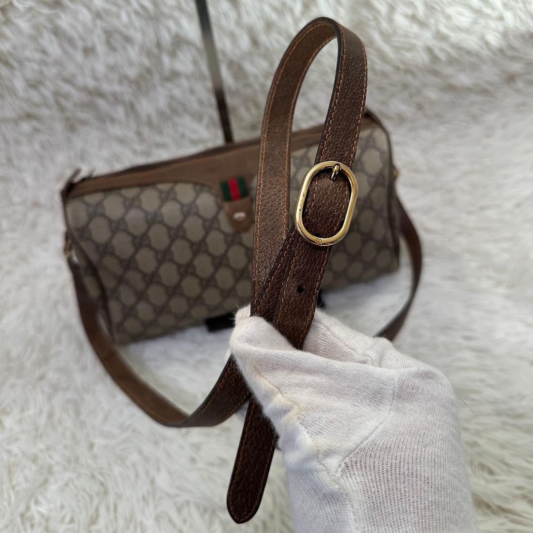 GUCCI Sherry Line GG Canvas Leather Shoulder Bag Brown Vintage Authentic thumbnail 11