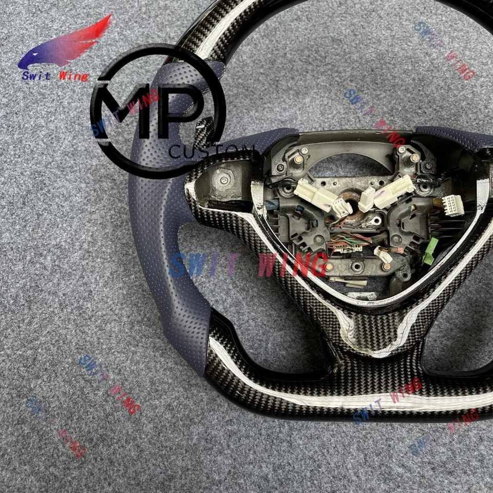 Volante de fibra de carbono de cuero azul con paletas apto para Acura TSX 2009-2014 Foto 4 de 4